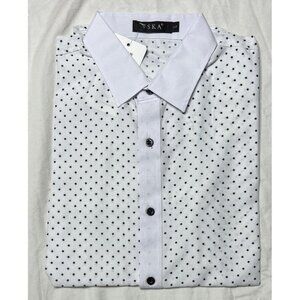 VSKA Large NWT White with Black Stars Longsleeve‎ Buttonup